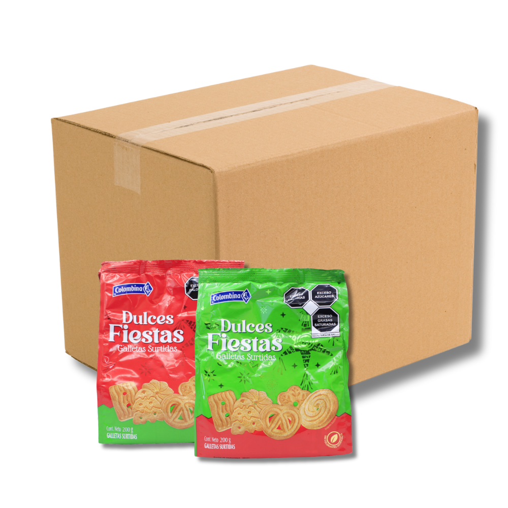 Caja semi mayoreo 12 bolsas de galletas surtidas colombina navidad. Envío a todo México.