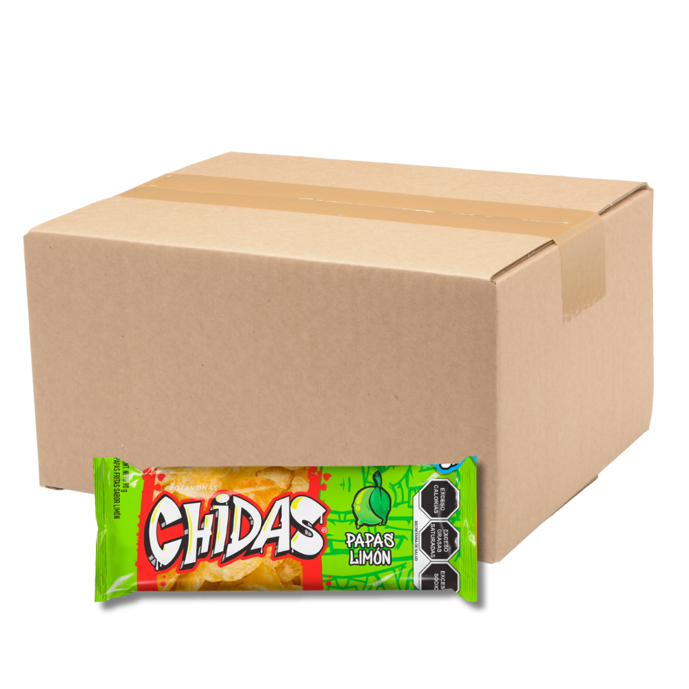 Caja semimayorista de 6 paquetes de 6 bolsas de papas chidas sabor limón