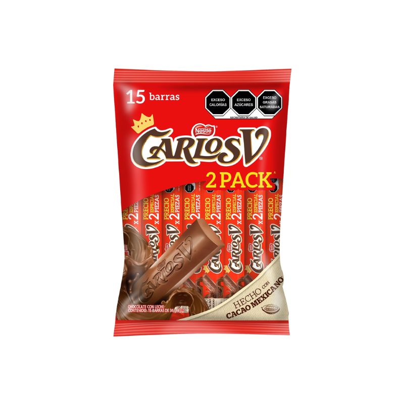 Caja de Chocolate Carlos V Barra 2Pack 15 piezas