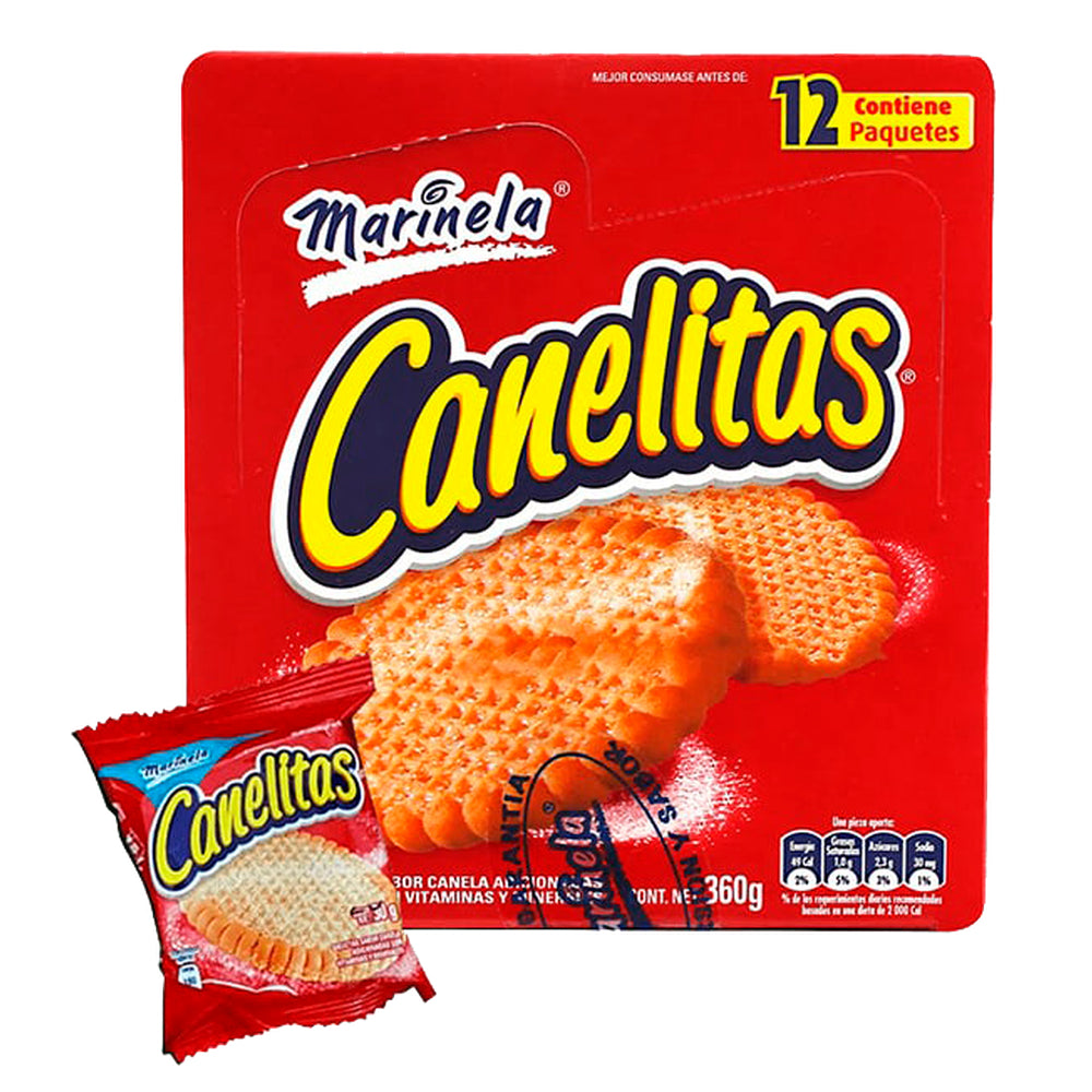 caja de 12 paquetes de galletas marinela canelitas