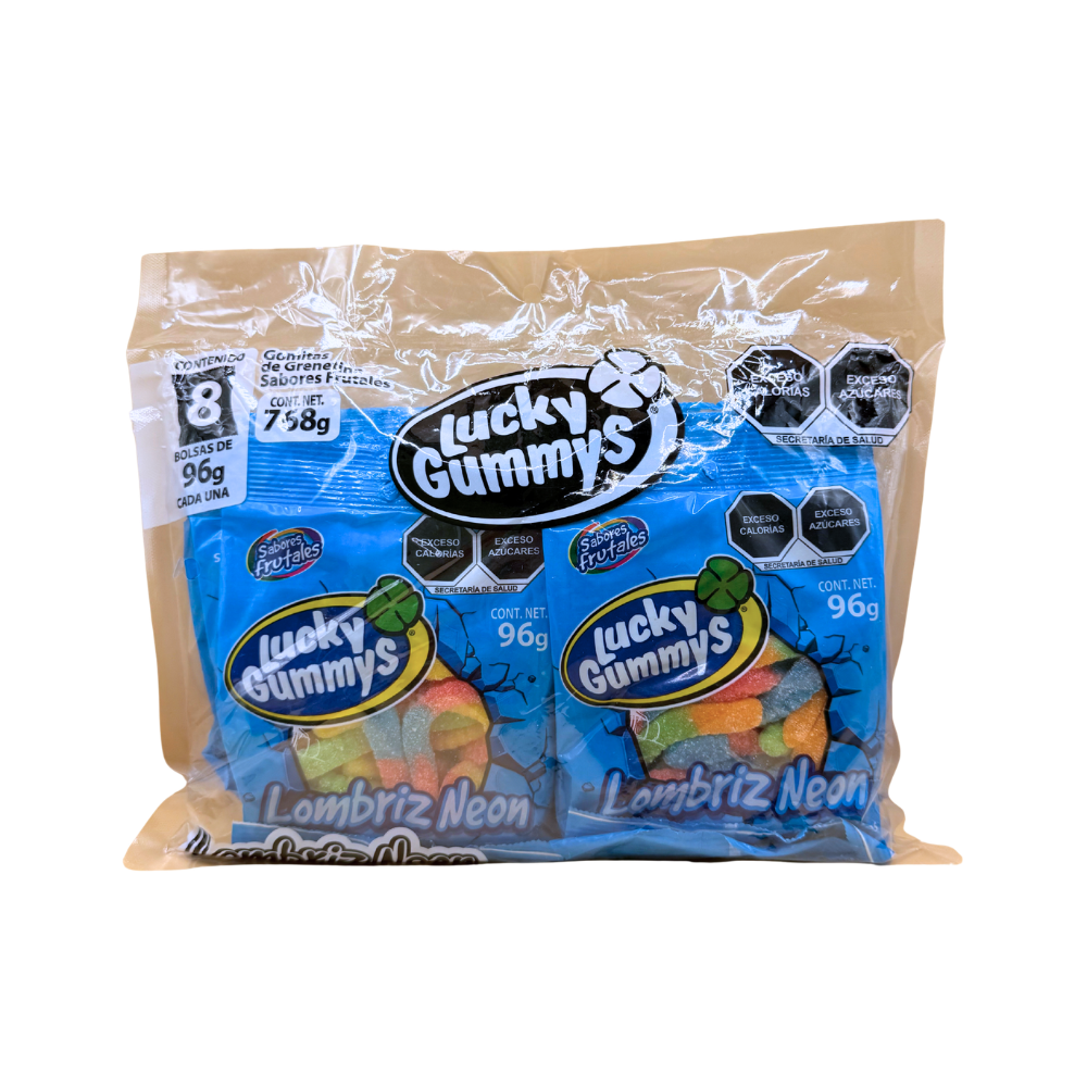 Gomitas Lucky Gummy lombrices 96 g bolsa 8 piezas