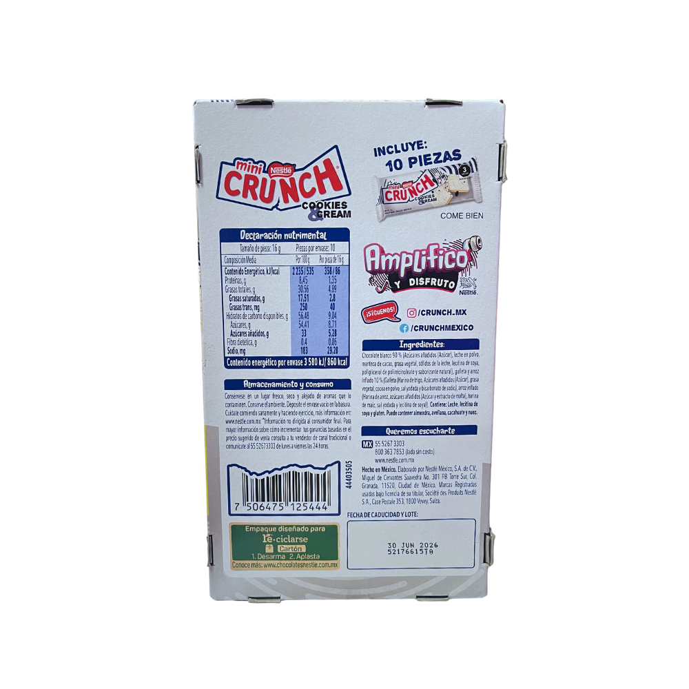 Caja de ChocoGalleta Nestlé Crunch 10 piezas de 16 gramos cada una