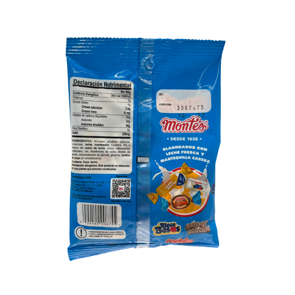 Dulce chicloso sabor leche Montes presentación 75 gramos